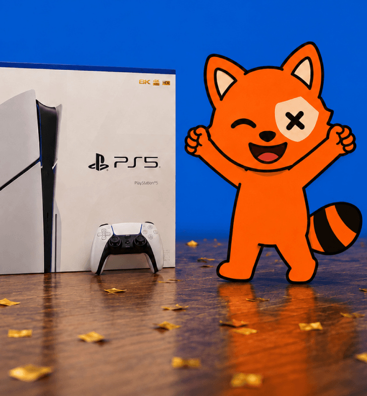 Underson celebrando junto a una consola PlayStation 5